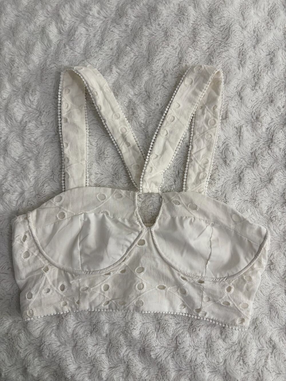 NEW Commense White Embroidered Eyelet Lace Feminine Bustier Crop Top S